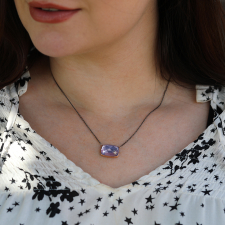 Rose Cut Rectangular Lavender Amethyst Necklace with Diamond Image